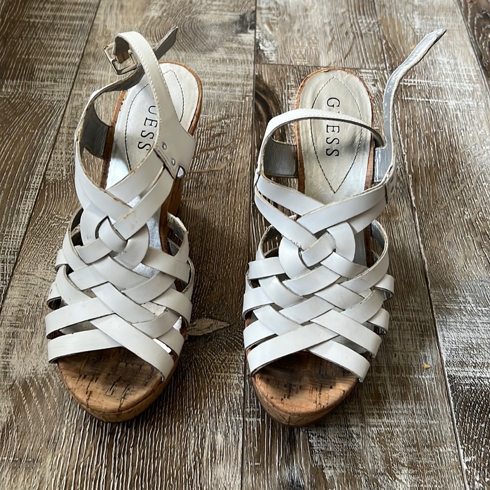 Guess white and cork wedge sandals